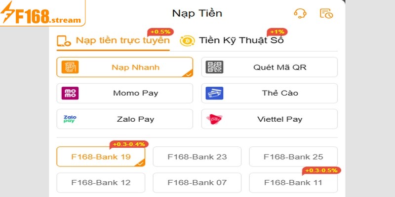 Nạp tiền tại F168 siêu tốc chỉ với vài thao tác