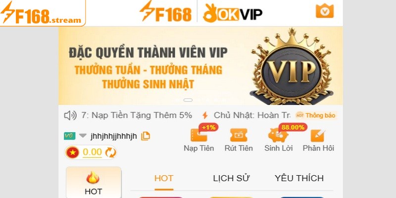 Điều kiện để thực hiện việc nạp tiền F168