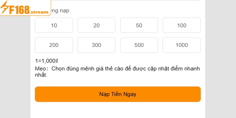 Các lưu ý quan trọng khi thực hiện nạp tiền F168
