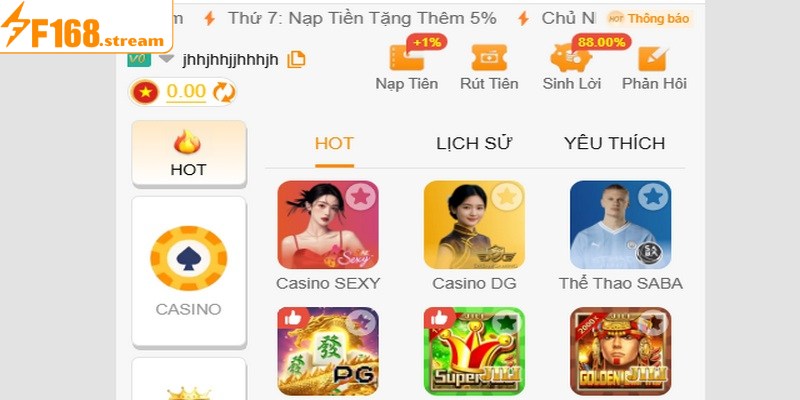 Đa dạng các thể loại game đổi thưởng khi tải app F168